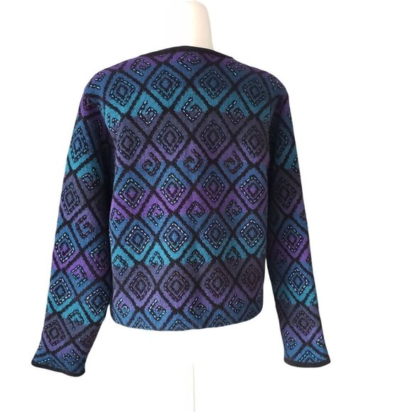 Vtg Y2K Icelandic Design Women's Wool Diamond Pattern Zip-Up Cardigan Jacket LG - Picture 4 of 16